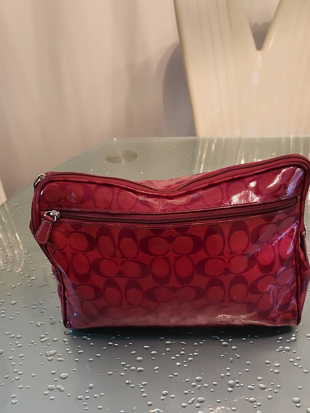 Coach Red Signature Glossy Cosmetic Pouch